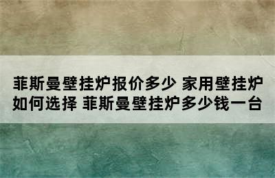 菲斯曼壁挂炉报价多少 家用壁挂炉如何选择 菲斯曼壁挂炉多少钱一台